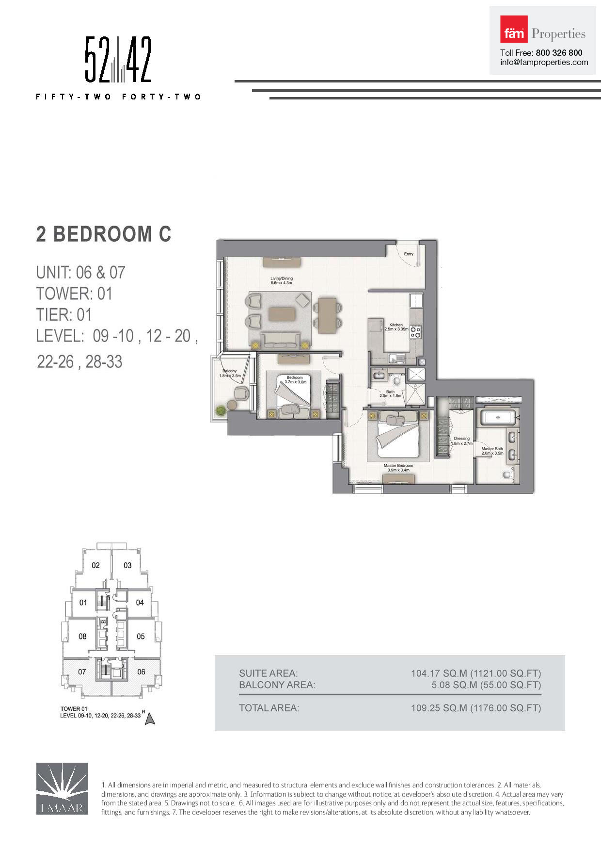 Tower 1 52 2 bed Type C Level 9-10,12-20,22-26,28-33 Unit 6 and 7